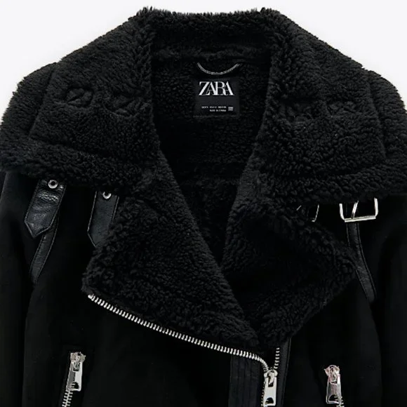 ZARA WOMEN BLACK DOUBLE FACED FAUX SUEDE MOTO JACKET SIZE XS NWT - Picture 9 of 12